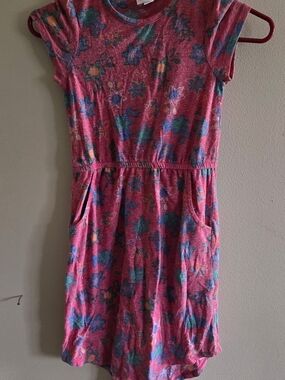 LuLaRoe Pink Floral Knit Pocket Dress for Girls Size 10